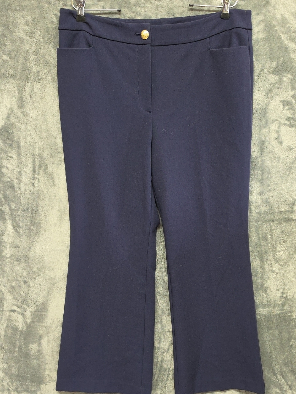 Talbots Navy Boot-Cut Pull-On Pants with Gold Button